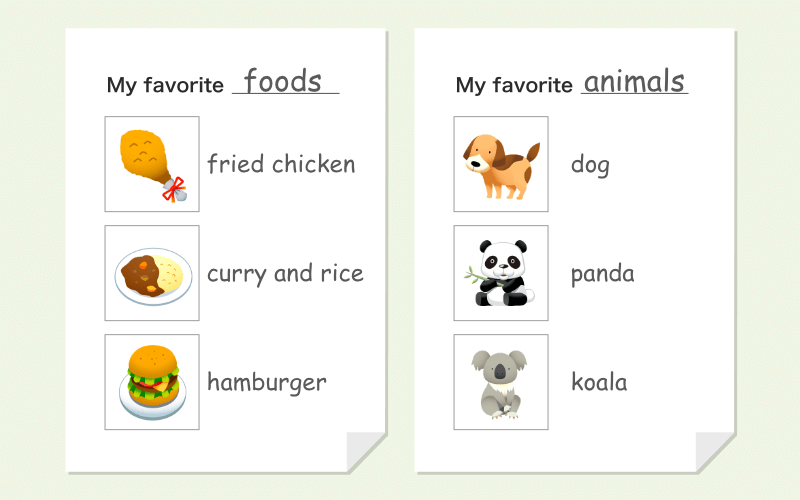 My favorite foods My favorite animals