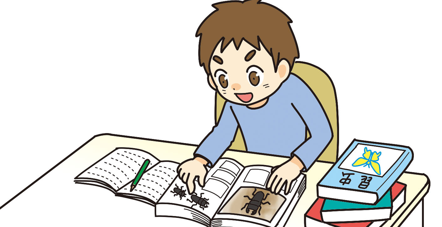 昆虫図鑑を夢中に読む子ども