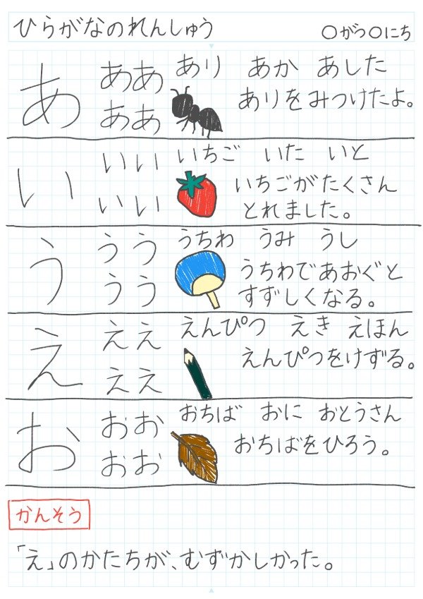ひらがな・カタカナの連想書き取りゲームのノート