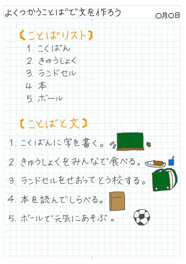 よく使うことばで文を作ろうのノート