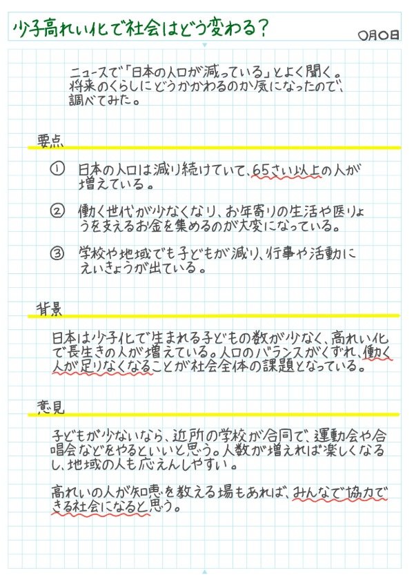 社会の話題を整理し意見をまとめようのノート