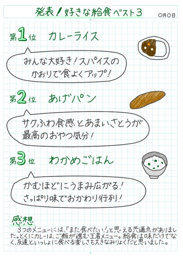 発表！好きな給食 BEST 3のノート
