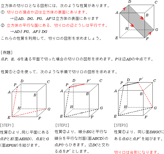 立方体の切り口となる図形の性質と例題