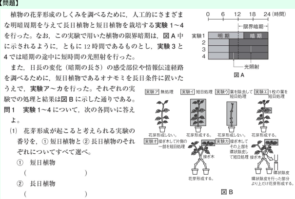 植物の環境応答 生物と光 花芽形成のしくみの問題で グラフから植物を見分ける方法がわかりません 科学と人間生活 定期テスト対策サイト